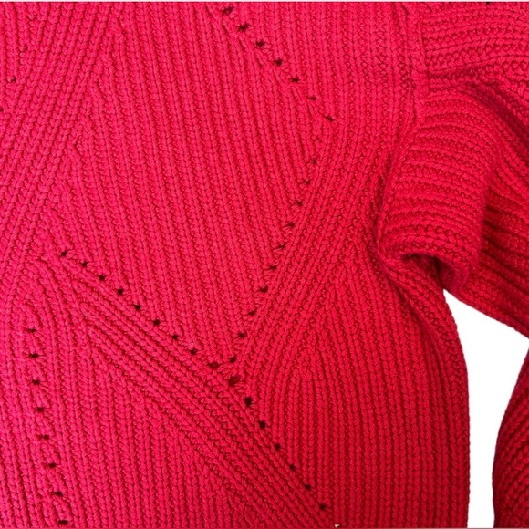 Free People All Day Long Red Chunky Knit V Neck Slouchy Women’s Sweater Cable - Picture 4 of 11